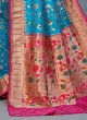 Turquoise And Rani Color Banarasi Silk Saree